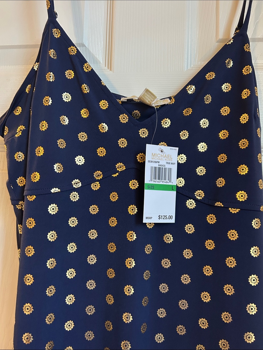 Michael Kors Navy Maxi Slip Dress with Gold Dot Print